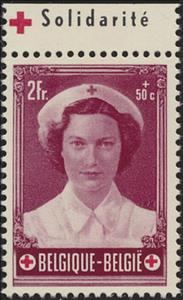 Stamp with Collectible Margin, Princess Joséphine-Charlotte Pub "Solidarité" at the top, Belgium,  , Famous People, Princesses, Red Cross and Red Crescent, Royalty, Weddings, Women