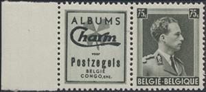 Stamp with Attached Label, PUB Charm Postzegels + King Leopold III 75ct, Belgium,  , Famous People, Heads of State, Kings, Men, Royalty, Uniforms