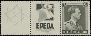 Stamp with Attached Label, PUB Epeda + King Leopold III 75ct, Belgium,  , Famous People, Heads of State, Kings, Men, Royalty, Uniforms