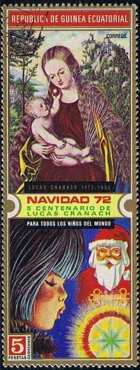 Stamp, Painting by Lucas Cranach, Equatorial Guinea,  , Christmas, Paintings, Religion, Santa Claus, Art