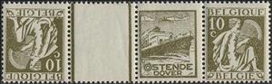 Tete-Beche, PUB Oostende-Dover + Ceres 10ct, Belgium,  , Agriculture, Gods and goddesses, Mythology, Passenger-ships, Ships