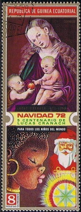 Stamp, Painting by Lucas Cranach, Equatorial Guinea,  , Christmas, Paintings, Religion, Santa Claus, Art