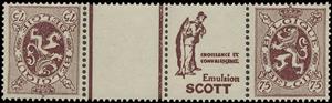 Tete-Beche, PUB Scott "croissance" + Heraldic Lion 75ct Red Brown, Belgium,  , Coats of Arms, Heraldic Animals, Лев