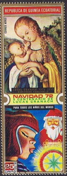 Stamp, Painting by Lucas Cranach, Equatorial Guinea,  , Christmas, Paintings, Religion, Santa Claus, Art