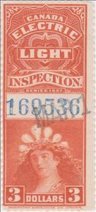 Stamp, Electric Light Inspection $3, Canada,  , Electricity, Women