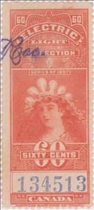 Stamp, Electric Light Inspection 60c, Canada,  , Electricity, Women