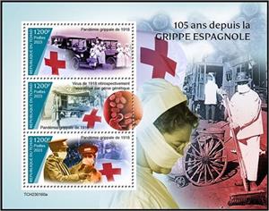 Mini Sheet, 105th Anniversary of the Spanish Flu, Chad,  , Anniversaries and Jubilees, Diseases