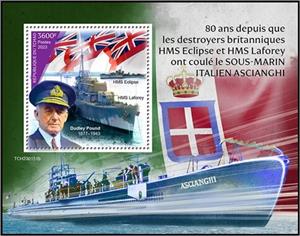 Souvenir Sheet, Dudley Pound (1877–1943), Chad,  , Anniversaries and Jubilees, Second World War