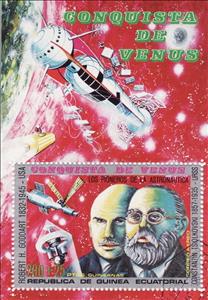 Souvenir Sheet, R.H. Goddart and C. Tsiolkovski, Equatorial Guinea,  , Space Traveling, Celestial Bodies, Spacecrafts, Science Fiction, Scientists, Outer Space