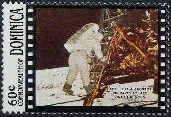 Stamp, Aldrin descending ladder, Dominica,  