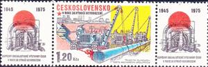 Stamp with Attached Label, Construction of Friendship Pipeline, Czechoslovakia,  , Industry