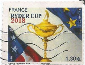 Stamp, 2018 Ryder Cup of Golf, France, France,  , European Union, Flags, Golden Objects, Golf, Sports, Trophies