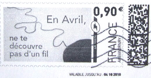 Stamp, En Avril ne te decouvre pas d'un fil. In april do not change, France,  , Proverbs and Quotations