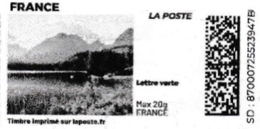 Stamp, Lake and Mountain View 5. in black. Redesign no logo, France,  , Lakes, Landscapes, Mountains