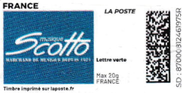 Stamp, Musique Scotto. Redesign without laposte logo, France,  , Musical Instruments, Shops