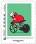 Stamp, Paris 2024 Mascots. Cyclist Phyrges, France,  , Cartoons, Cycling, Mascots, Olympic Games, Sports