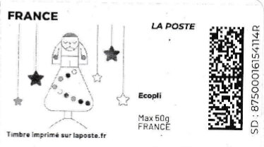Stamp, Tree and stars. in black without laposte logo, France,  , Christmas