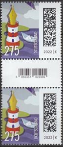 Gutter Pairs, Letter As Boat By Lighthouse, Germany, Federal Republic,  , Letters (Mail), Lighthouses, Mailboats, Stationery