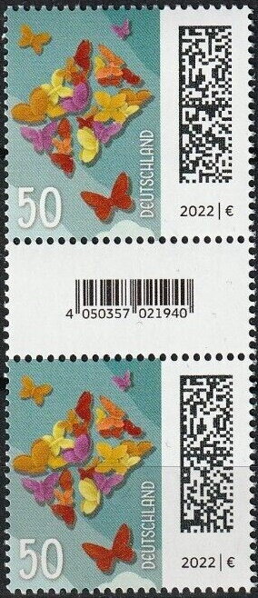 Gutter Pairs, Letter Composed of Butterflies, Germany, Federal Republic,  , Animals (Fauna), Butterflies and Moths, Heraldic Animals, Insects, Letters (Mail)