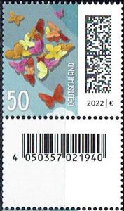 Stamp with Attached Label, Letter Composed of Butterflies, Germany, Federal Republic,  , Animals (Fauna), Butterflies and Moths, Heraldic Animals, Insects, Letters (Mail)