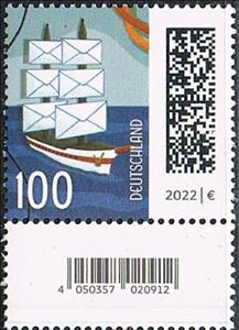 Stamp with Attached Label, Letters as Ship, Germany, Federal Republic,  , Letters (Mail), Sailing Ships, Ships