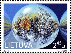 Stamp, Sunset in winter, Lithuania,  , Christmas, New Year
