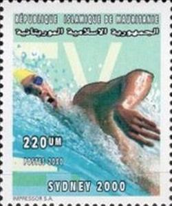 Stamp, Swimming, Mauritania,  , Olympic Games, Sports, Swimming