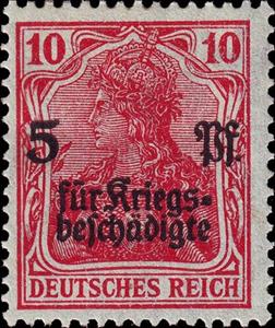 Stamp, War Wounded Fund. Surch 5 Pf. for War Damage, Memel Territory,  , Crowns and Coronets, Women