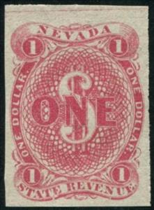 Stamp, "ONE" over dollar sign, Nevada (NV),  , Letters (Alphabet)