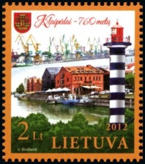 Stamp, Lighthouse and general harbor view, Lithuania,  , Lighthouses, Anniversaries and Jubilees