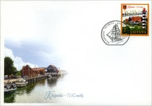 First Day Cover, The lighthouse and the general view of the harbour, Lithuania,  , Lighthouses, Anniversaries and Jubilees