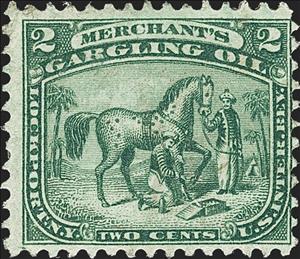 Stamp, Merchant's Gargling Oil, United States of America,  , Animals (Fauna), Horses, Mammals, Medicines