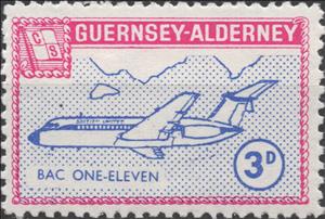 Stamp, Airplane Definitive Issue 1967, BAC One-Eleven, Alderney,  , Aircraft, Flags