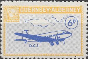 Stamp, Airplane Definitive Issue 1967, D.C.3, Alderney,  , Aircraft, Flags