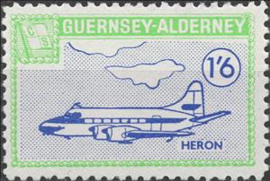 Stamp, Airplane Definitive Issue 1967, Heron, Alderney,  , Aircraft, Flags