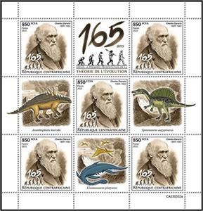 Mini Sheet, 165th Anniversaryof the Theory of Evolution, Central African Republic,  , Anniversaries and Jubilees