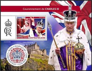 Souvenir Sheet, Coronation of King Charles III, Central African Republic,  , Famous People, Kings