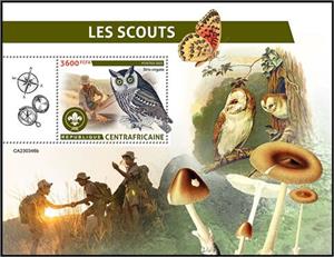 Souvenir Sheet, Strix virgata, Central African Republic,  , Organizations, Scouting