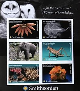 Souvenir Sheet, Best of Smithosian, Cook Islands,  , Animals (Fauna), Corals and Sponges, Elephants, Flowers, Insects, Museums