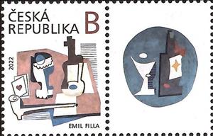 Stamp with Attached Label, Mánes Artists' Association Fresco, Czech Republic,  , Art