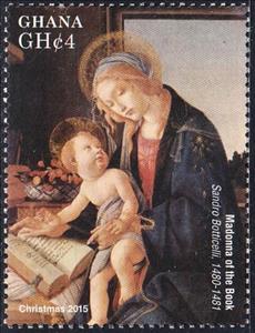 Stamp, Madonna of the Book, by Sandro Boticelli 1480-1481, Ghana,  , Christmas, Paintings