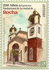 Stamp, Founding of Rocha, 230 Years, Uruguay,  , Churches - Cathedrals - Basilicas - Chapels, Maps