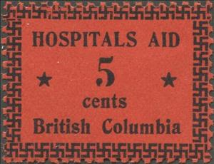 Stamp, Numeral with swastika border, British Columbia,  , Hospitals, Stars