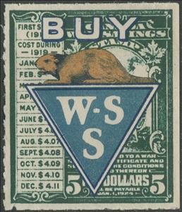 Stamp, Buy War Savings Stamps, Canada,  , Animals (Fauna), Beavers, First World War, Mammals, Rodents