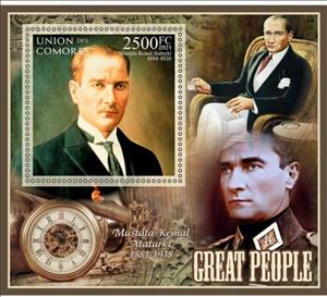 Souvenir Sheet, Ataturk, Comoros,  , Famous People, Heads of State
