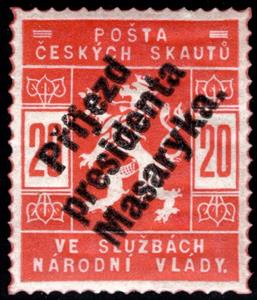 Stamp, Czech Lion overprinted, Czechoslovakia,  , Heraldic Animals, Лев, Scouting