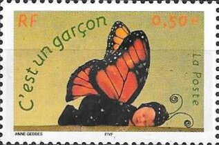Stamp, It's a Boy, France,  , Butterflies and Moths, Greetings