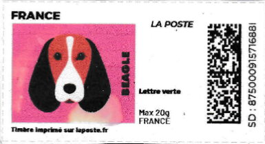 Stamp, Beagle. Redesign without laposte logo, France,  , Animals (Fauna), Dogs, Mammals