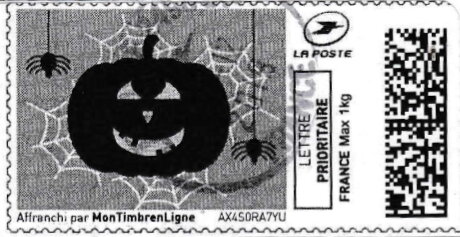 Stamp, Carved Pumpkin 2 in black, France,  , Folklore, Halloween