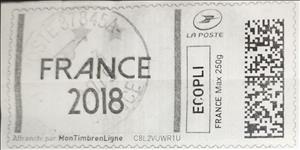 Stamp, France 2018. White Background. Grey Stripes, France,  , New Year